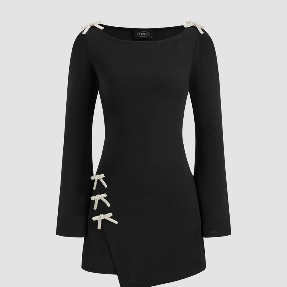 ROUND NECKLINE SOLID BOWKNOT MINI DRESS